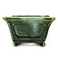 Square green bonsai pot by Terahata Satomi Mazan - 125 x 125 x 72 mm