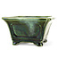 Square green bonsai pot by Terahata Satomi Mazan - 125 x 125 x 72 mm