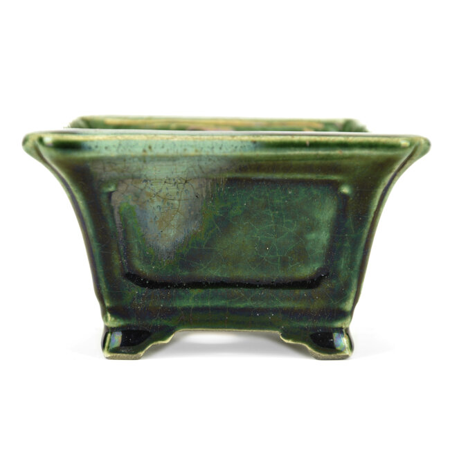 Maceta de bonsai cuadrada verde de Terahata Satomi Mazan - 125 x 125 x 72 mm