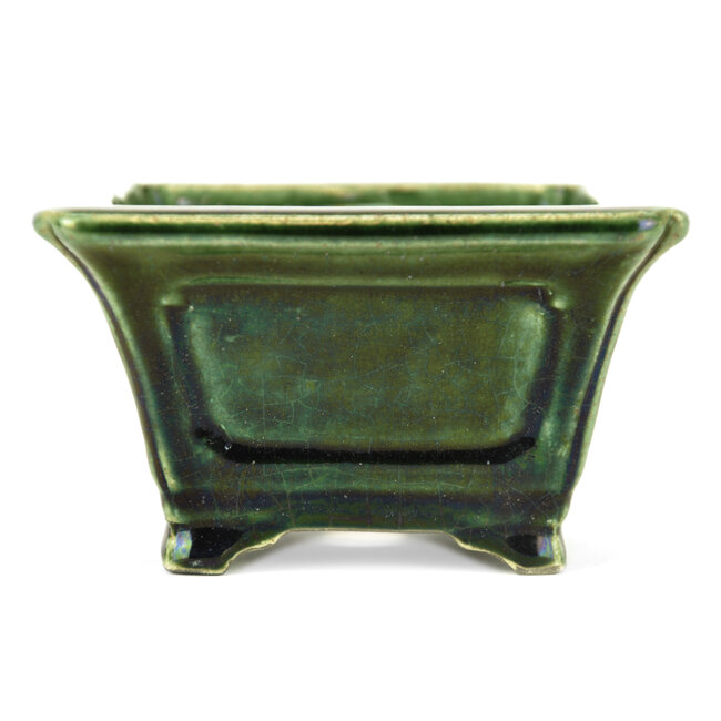 Vierkante groene bonsaipot van Terahata Satomi Mazan - 125 x 125 x 72 mm