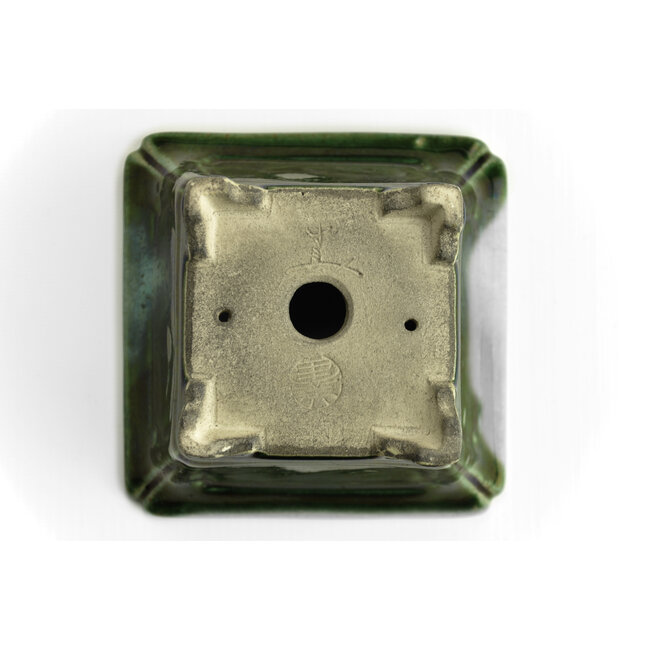 Vaso bonsai quadrato verde di Terahata Satomi Mazan - 125 x 125 x 72 mm