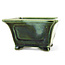 Square green bonsai pot by Terahata Satomi Mazan - 125 x 125 x 72 mm