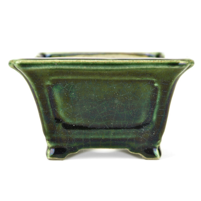 Square green bonsai pot by Terahata Satomi Mazan - 125 x 125 x 72 mm