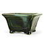 Square green bonsai pot by Terahata Satomi Mazan - 125 x 125 x 72 mm