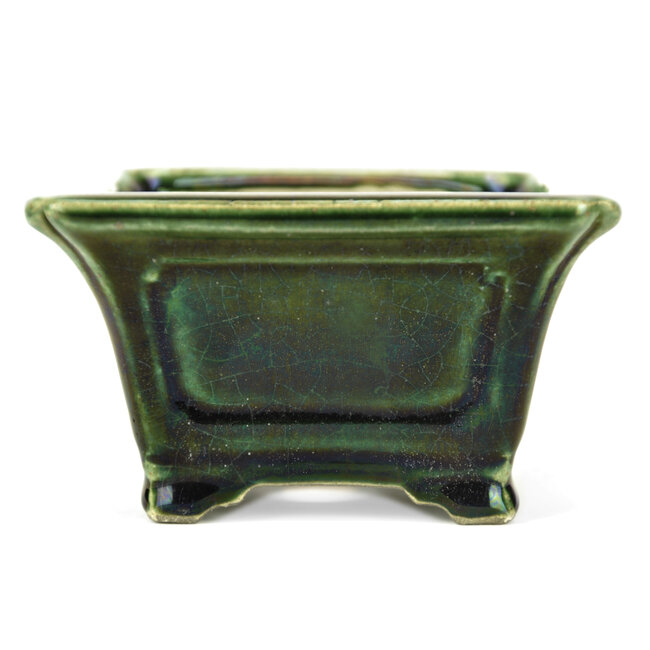 Vierkante groene bonsaipot van Terahata Satomi Mazan - 125 x 125 x 72 mm