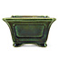 Square green bonsai pot by Terahata Satomi Mazan - 125 x 125 x 72 mm