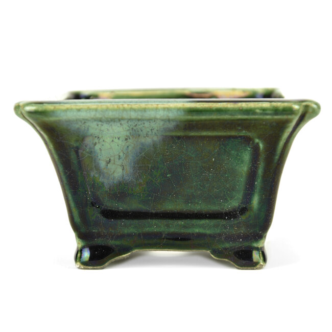 Square green bonsai pot by Terahata Satomi Mazan - 125 x 125 x 72 mm