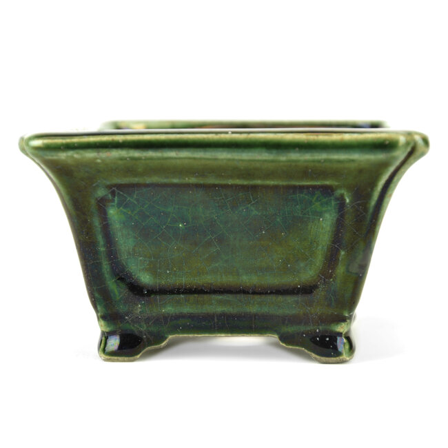 Pot à bonsaï carré vert par Terahata Satomi Mazan - 125 x 125 x 72 mm