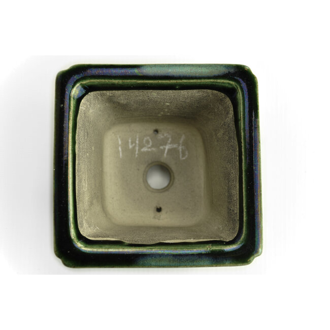 Maceta de bonsai cuadrada verde de Terahata Satomi Mazan - 125 x 125 x 72 mm