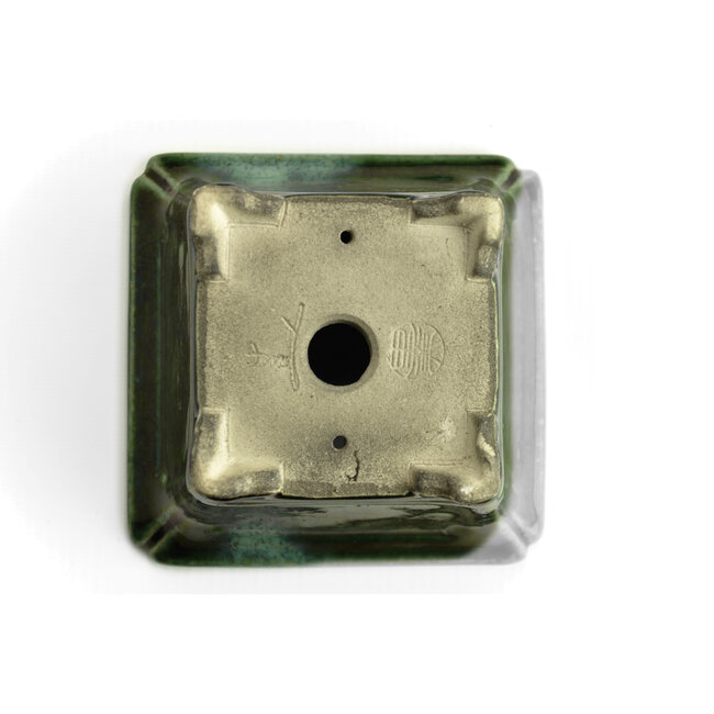 Pot à bonsaï carré vert par Terahata Satomi Mazan - 125 x 125 x 72 mm