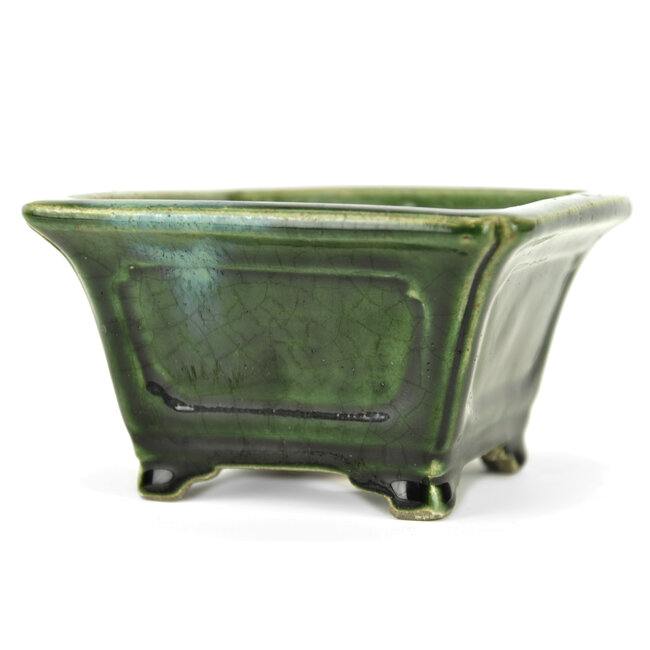 Vierkante groene bonsaipot van Terahata Satomi Mazan - 125 x 125 x 72 mm