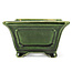 Square green bonsai pot by Terahata Satomi Mazan - 125 x 125 x 72 mm