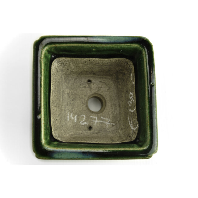 Maceta de bonsai cuadrada verde de Terahata Satomi Mazan - 125 x 125 x 72 mm