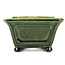 Square green bonsai pot by Terahata Satomi Mazan - 125 x 125 x 72 mm