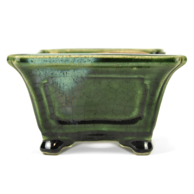 Vierkante groene bonsaipot van Terahata Satomi Mazan - 125 x 125 x 72 mm