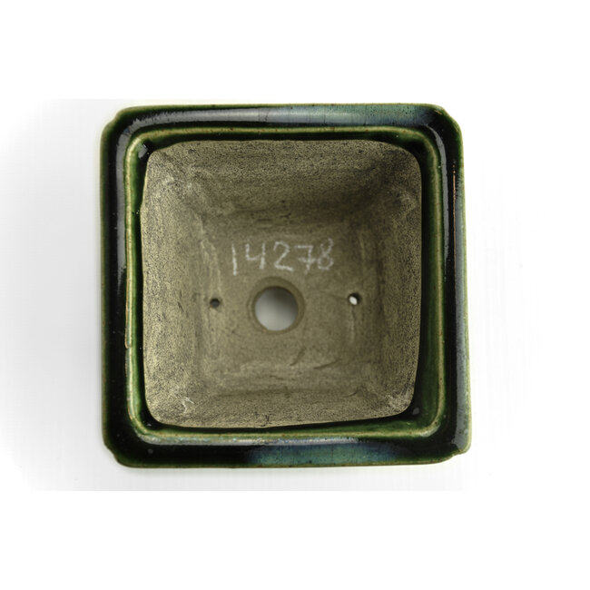 Vierkante groene bonsaipot van Terahata Satomi Mazan - 125 x 125 x 72 mm
