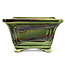 Square green bonsai pot by Terahata Satomi Mazan - 125 x 125 x 72 mm