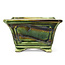 Square green bonsai pot by Terahata Satomi Mazan - 125 x 125 x 72 mm