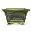 Square green bonsai pot by Terahata Satomi Mazan - 125 x 125 x 72 mm