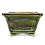 Square green bonsai pot by Terahata Satomi Mazan - 125 x 125 x 72 mm