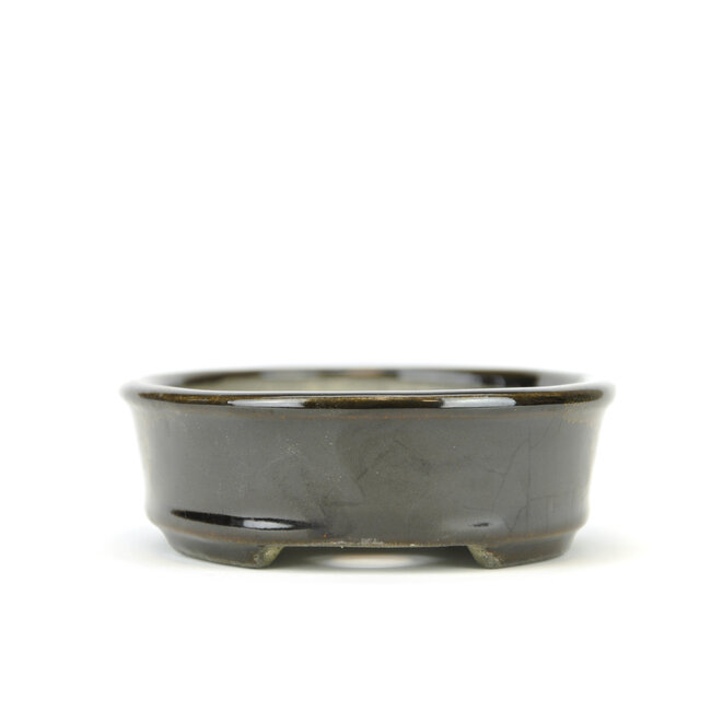 Ovaler schwarzer Bonsai-Topf von Terahata Satomi Mazan - 135 x 111 x 37 mm