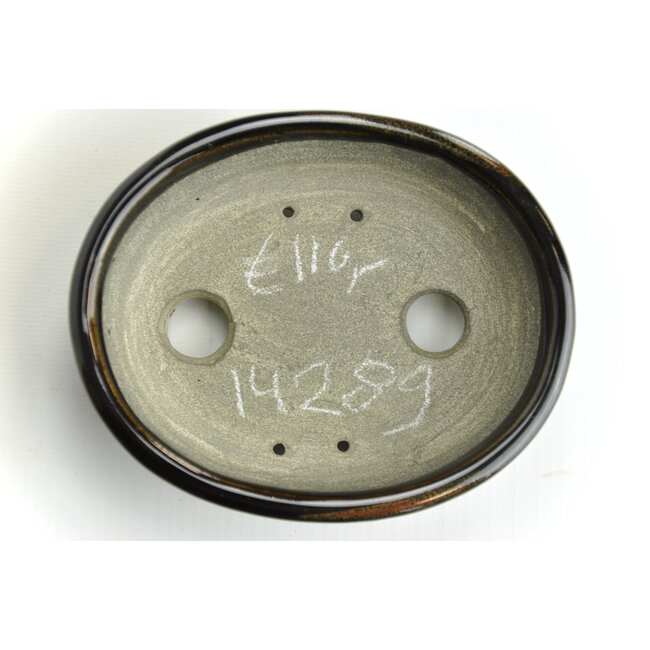 Ovale zwarte bonsaipot van Terahata Satomi Mazan - 135 x 111 x 37 mm