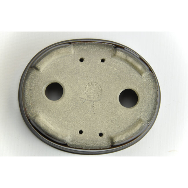 Maceta de bonsai negra ovalada de Terahata Satomi Mazan - 135 x 111 x 37 mm