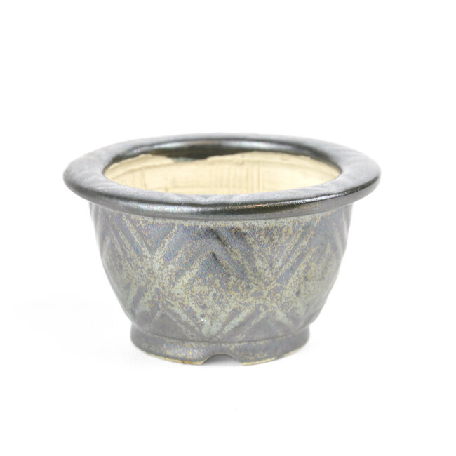 Round grey Sa Ra Ku bonsai pot - 106 x 106 x 60 mm