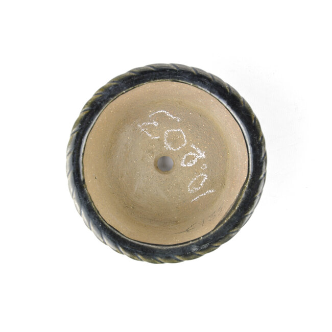 Ronde donkergroene Takahashi Kiyosi bonsaipot - 119 x 119 x 60 mm