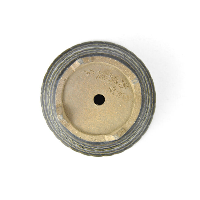 Runde dunkelgrüne Takahashi Kiyosi Bonsaischale - 119 x 119 x 60 mm