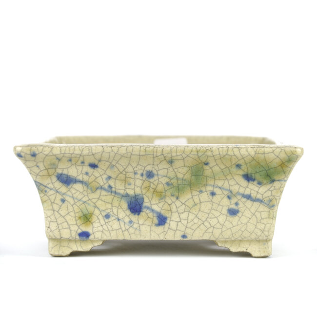 Rectangular multicolor bonsai pot by Terahata Satomi Mazan - 160 x 135 x 63 mm