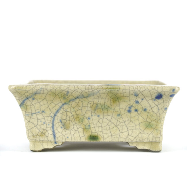 Pot à bonsaï rectangulaire multicolore par Terahata Satomi Mazan - 160 x 135 x 63 mm