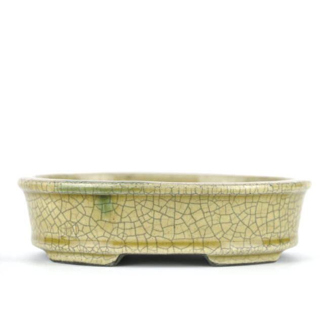 Pot à bonsaï ovale beige par Terahata Satomi Mazan - 135 x 110 x 38 mm