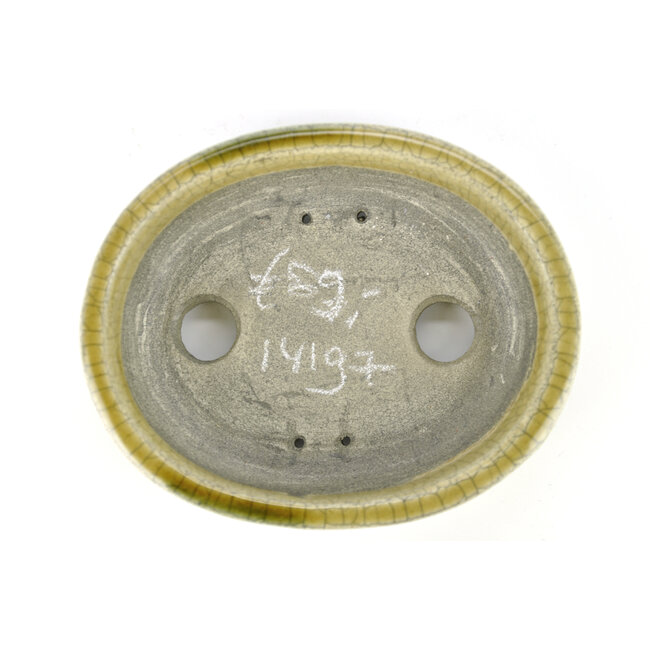 Ovale beige bonsaipot van Terahata Satomi Mazan - 135 x 110 x 38 mm