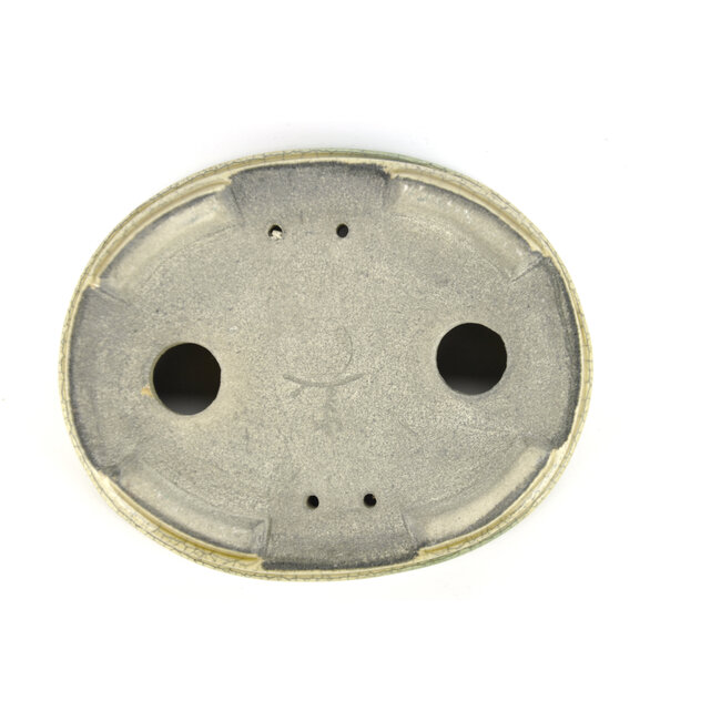 Maceta de bonsai beige ovalada de Terahata Satomi Mazan - 135 x 110 x 38 mm