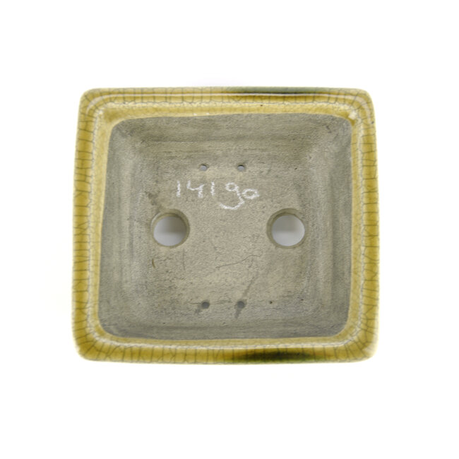 Rectangular beige bonsai pot by Terahata Satomi Mazan - 145 x 135 x 60 mm