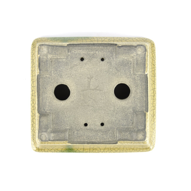 Rechteckige beige Bonsaischale von Terahata Satomi Mazan - 145 x 135 x 60 mm