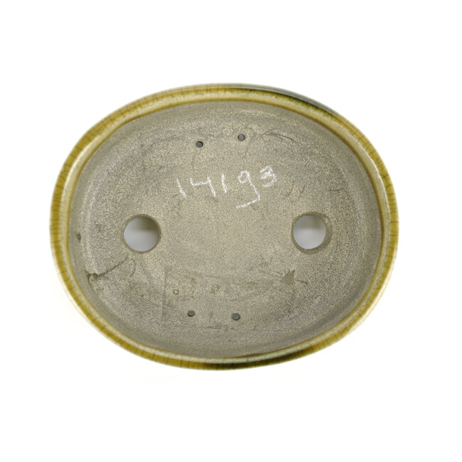 Pot à bonsaï ovale beige par Terahata Satomi Mazan - 160 x 130 x 52 mm