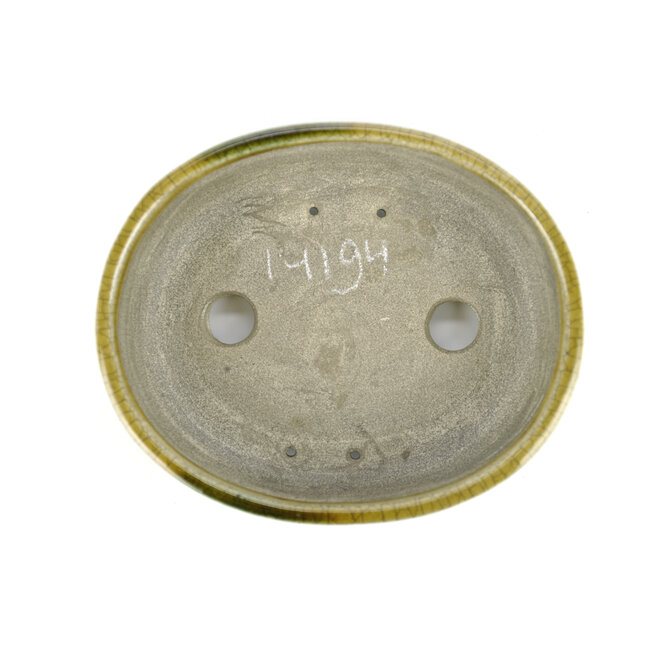 Ovale beige Bonsaischale von Terahata Satomi Mazan - 160 x 130 x 52 mm