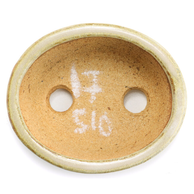 Oval beige bonsai pot by Hattori - 108 x 91 x 48 mm