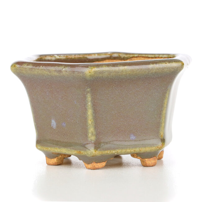 Hexagonal purple bonsai pot by Hattori - 91 x 81 x 50 mm