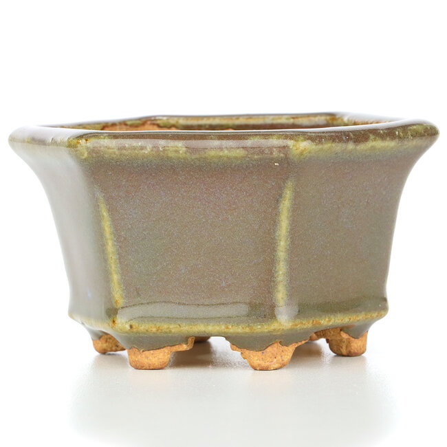 Vaso bonsai esagonale beige verdastro di Hattori - 91 x 81 x 50 mm