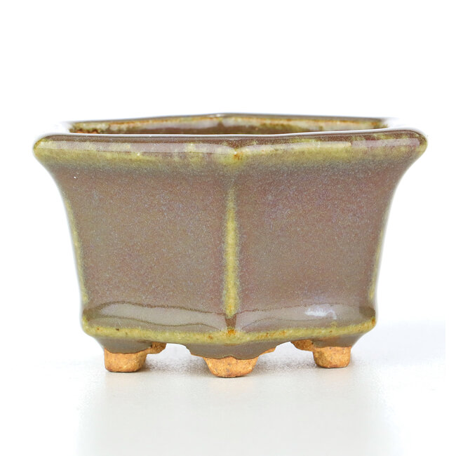 Vaso bonsai esagonale beige verdastro di Hattori - 91 x 81 x 50 mm