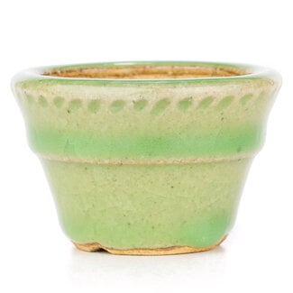  Hattori Tomoyuki 65 mm round green bonsai pot by Hattori, Tokoname, Japan