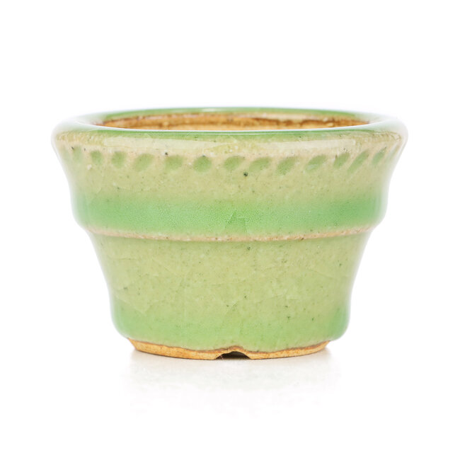 Round green bonsai pot by Hattori - 65 x 65 x 43 mm