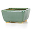 Square green bonsai pot by Hattori - 92 x 94 x 51 mm