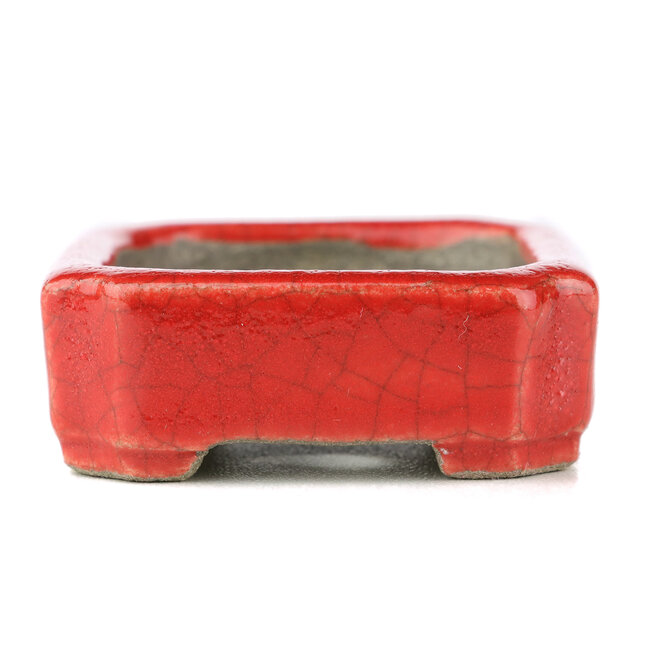 Rechthoekige rode bonsaipot van Terahata Satomi Mazan - 70 x 57 x 20 mm