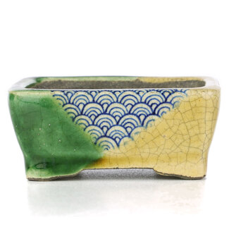  Satomi Mazan, Mazan Terahata Pot à bonsaï rectangulaire multicolore 85 mm par Terahata Satomi Mazan, Tokoname, Japon