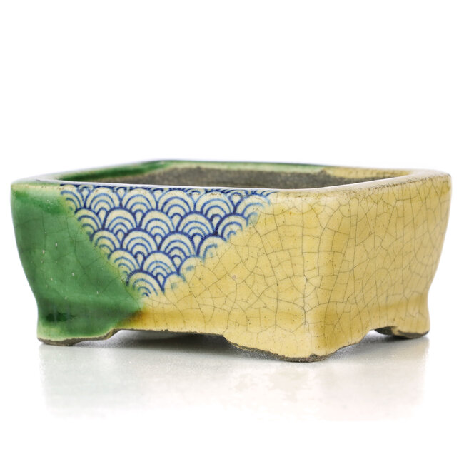 Pot à bonsaï rectangulaire multicolore par Terahata Satomi Mazan - 85 x 64 x 35 mm