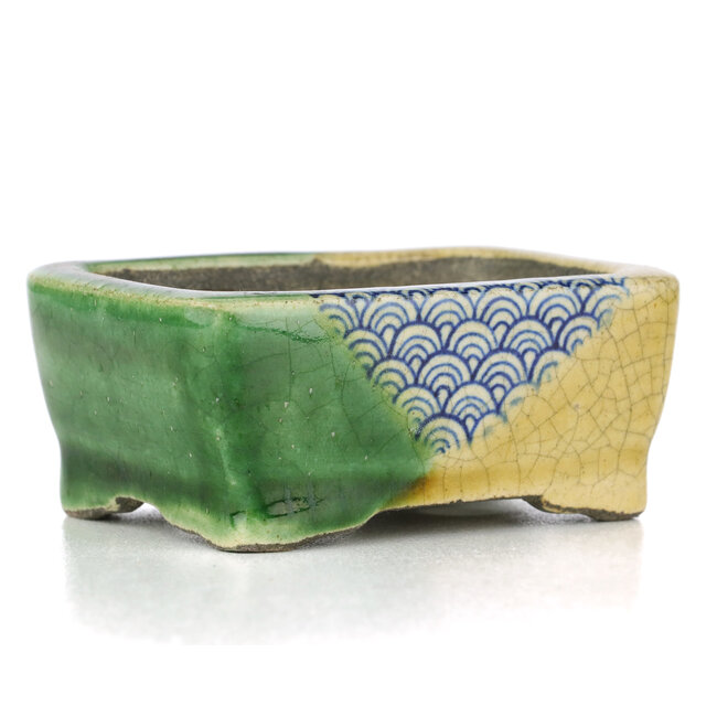 Vaso per bonsai rettangolare multicolore di Terahata Satomi Mazan - 85 x 64 x 35 mm